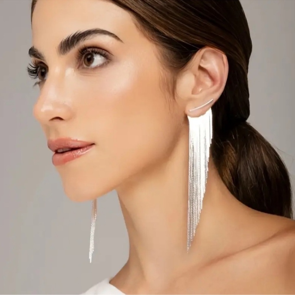 NEW! Elegant Long Tassel Earrings. Silver-Plated Luxe Dangle Earrings A3-136